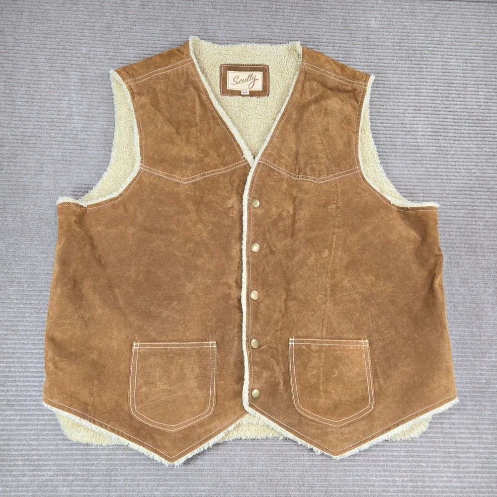 Scully Mens XXL Brown Genuine Leather Suede Shearling Lined Western Vest